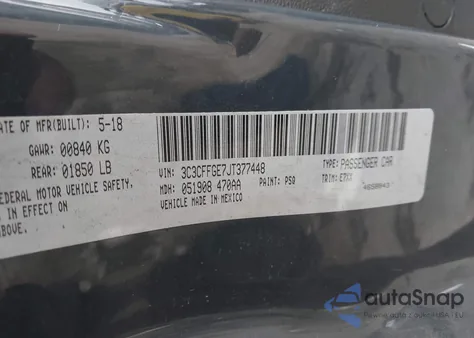 2018 Fiat 500E Battery Electric из США, поврежденный, VIN 3C3CFFGE7JT377448